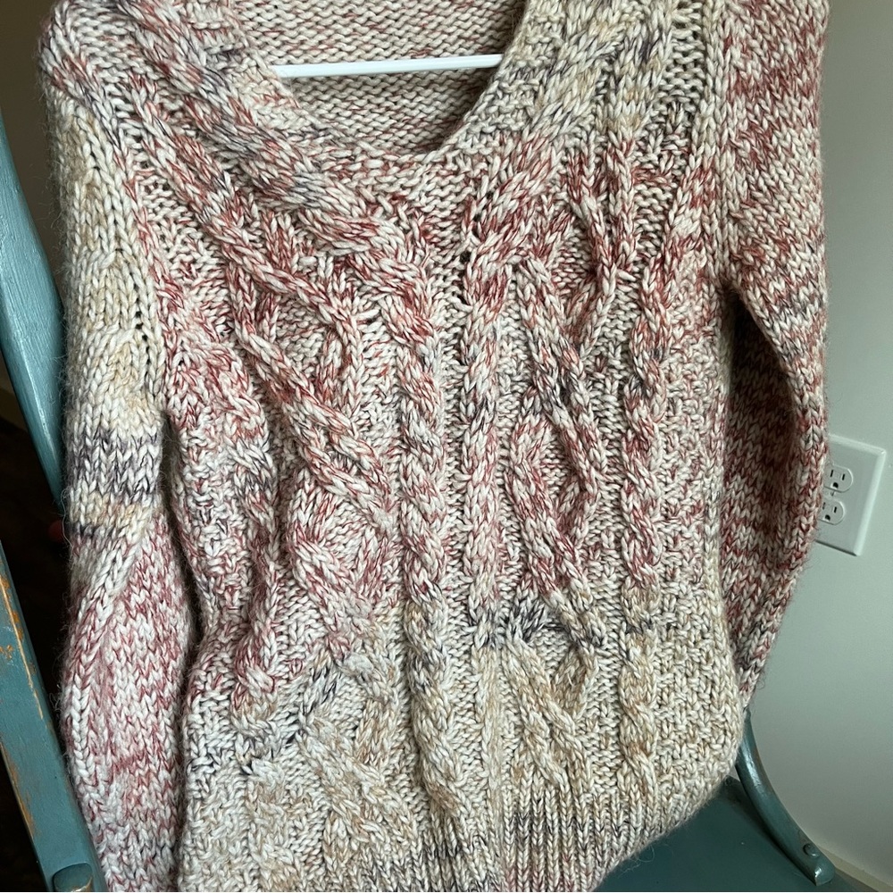 Anthropologie Elsamanda Pink/Cream cable knit sweater